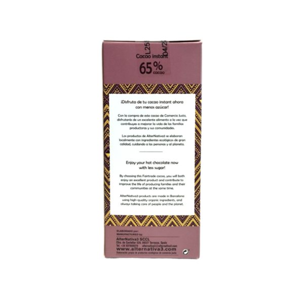 Cacao instantaneo 65% min S/G Bio 250 g Alternativa 3-trasera