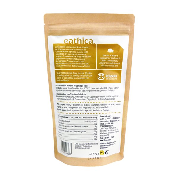 Eathica Instant Kakao. Solo FT 400 g-trasera