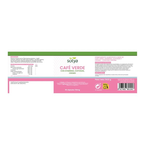 Grüner Kaffee mit Gymnema, Chitosan und Chrom 720 mg 90 Kapseln Sotya-lateral