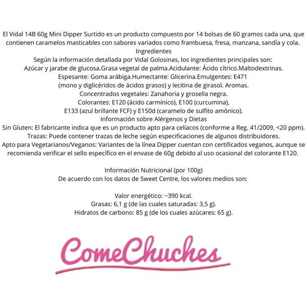 Caja de 14 bolsas de 60 gramos Mini Dipper Surtido-trasera