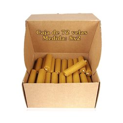 Caja de 72 velas de miel de 8x2 se traduce al alemán como:

"Schachtel mit 72 Bienenwachskerzen 8x2".