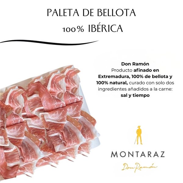 Caja Regalo Gourmet | 6 Loncheados de Paleta Ibérica 100% de Bellota Montaraz envasados al vacío (600gr) de Extremadura | 100% Natural sin conservantes | Caja Gourmet para regalar-trasera