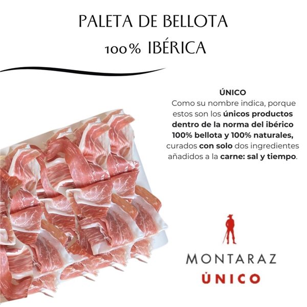 Caja Regalo Gourmet | 6 Loncheados de Paleta Ibérica 100% de Bellota Montaraz envasados al vacío (600gr) de Salamanca | 100% Natural sin conservantes | Caja Gourmet para regalar-trasera