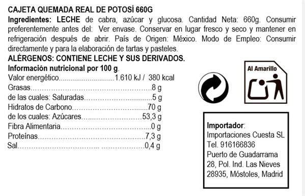 Cajeta Quemada, brand Real de Potosi-detalle
