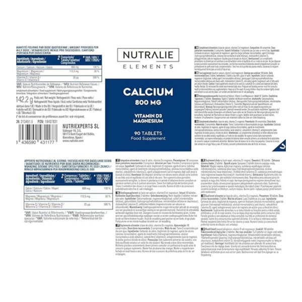 Kalzium mit Magnesium und Vitamin D 800 mg, 90 Tabletten von Nutralie.-detalle