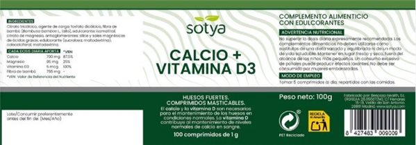 CALCIUM + D3 1 GR. CHEWABLE 100 TABLETS-lateral