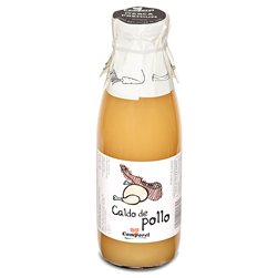 La traducción de "Caldo de Pollo Camporel" al alemán es "Camporel Hühnerbrühe".