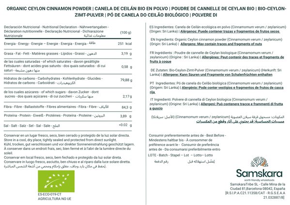 Canela de Ceilán en Polvo BIO | Aromatiza Cafés y Postres con Sabor Delicado | Micronizada Extra Fina | Samskara-detalle