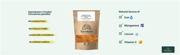 Canela de Ceilán en Polvo BIO | Aromatiza Cafés y Postres con Sabor Delicado | Micronizada Extra Fina | Samskara-lateral