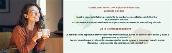 Canela de Ceilán en Polvo BIO | Aromatiza Cafés y Postres con Sabor Delicado | Micronizada Extra Fina | Samskara-trasera
