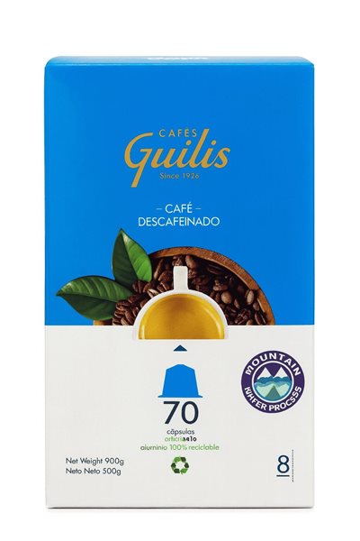 Aluminiumkapseln kompatibel mit Nespresso®. Entkoffeinierter Kaffee auf Wasserbasis, 100% Arabica. 70 Kapseln. Intensiver Espresso ohne Koffein.-lateral