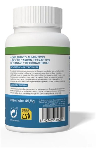 CARBON ACTIVADO CON PROBIOTICO 90 CAPS 550 MG-trasera