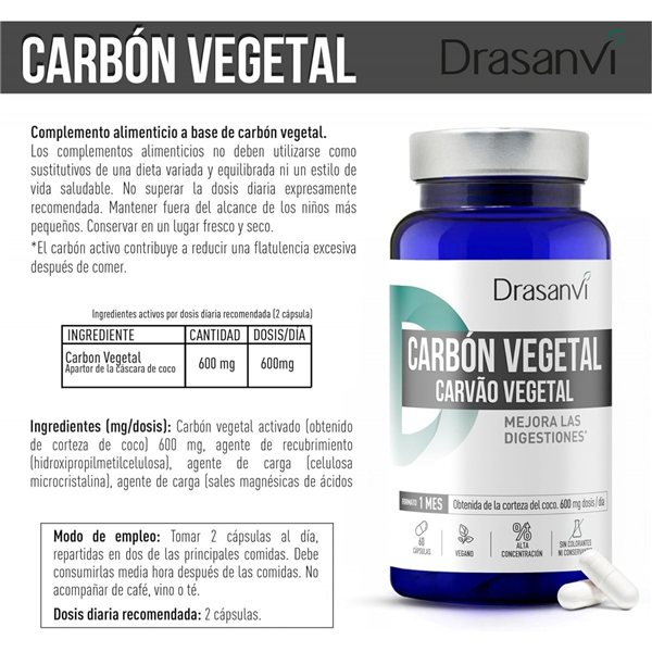 Carbon vegetal 60 capsulas Drasanvi-trasera