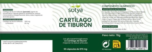 CARTILAGO TIBURON 90 CAPS 870 MG-lateral