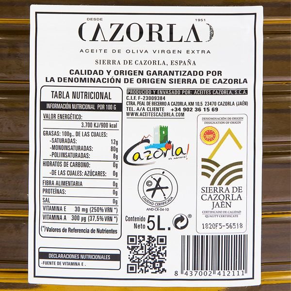Cazorla. Picual olive oil. 3 containers of 5 liters.-detalle