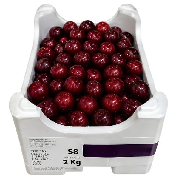 Cerezas del Jerte Sin Rabo Calibre 28-30 – Caja de 2 kg-lateral