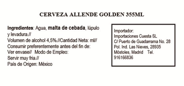 Allende Golden Ale Beer 355 ml-lateral