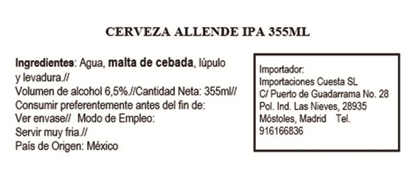 Allende Indian Pale Ale (IPA) Beer 355 ml-lateral