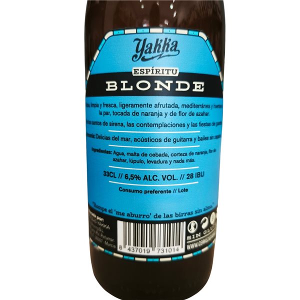 Blonde beer 'Yakka' (gluten-free)-lateral