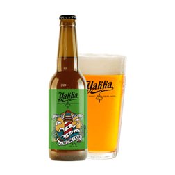 La traducción al alemán sería: 

"Querida IPA 'Yakka' Bier (glutenfrei)"