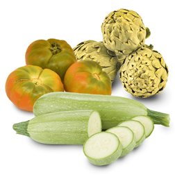 Panier Artichauts, Tomates Valenciennes à Salade et Courgette 5Kg → 2Kg Artichauts + 2Kg Tomates + 1Kg Courgette