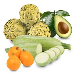 Basket of Artichokes, Zucchini, Avocados, and Loquats 6Kg (2Kg Artichokes + 1Kg Zucchini + 1Kg Avocado + 2Kg Loquats)