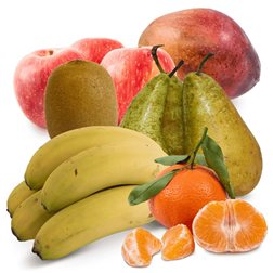 Basket of Kiwi, Red Apple, Pear, Bananas, Mandarins and Mango, 7 kg + 1 mango
