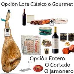 Panier de Noël avec jambon de pâturage ibérique 50% race ibérique Rivera 7-7,5 kgs