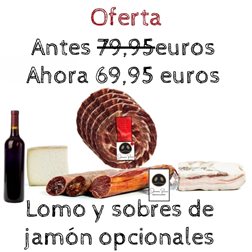 Cesta de navidad tradicional de ibéricos de Bellota Rivera con vino tinto