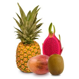 Cesta de Piña, Mangos, Kiwis y Pitahaya roja 1 Piña + 1kg Mangos + 1kg Kiwis + 2 Pitahayas roja