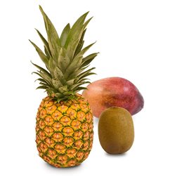 Panier d'ananas, de mangues et de kiwis 1 ananas + 1kg de mangues + 1kg de kiwis