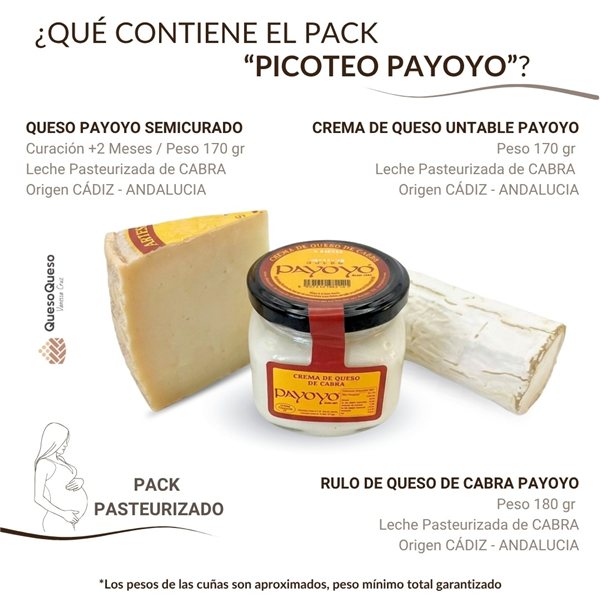 Cesta de Quesos Gourmet "Picoteo Payoyo" | Queso Semicurado Payoyo, Rulo de Cabra Payoyo y Crema de Queso para untar Payoyo | Queso Queso-detalle