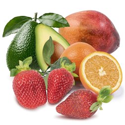 Basket of Strawberries, Table Oranges, Avocado and Mango 1Kg Strawberries + 6Kg Table Oranges + 1Kg Avocados + 1 Mango