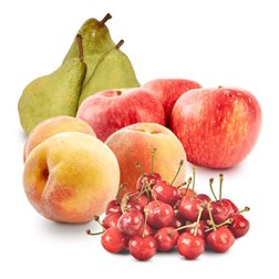 Cesta Melocotones, Manzanas, Peras y Cerezas 6Kg(2Kg Melocotones + 1Kg Manzanas + 1Kg Peras Condesa + 2Kg Cerezas)
