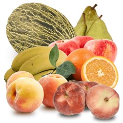 Panier de Melon, Pommes, Poires, Bananes, Oranges à jus, Pêches et Paraguayos 1 + 10Kg (1 Melon + 1Kg Pommes + 1Kg Poires Condesa + 1Kg Bananes + 5Kg Oranges à jus + 1Kg Pêches + 1Kg Paraguayos)