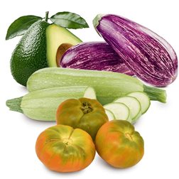 Mini Basket Tomato, Zucchini, Eggplant and Avocado 5kg (2kg Tomato + 1kg Zucchini + 1kg Eggplant + 1kg Avocado)