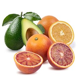 Panier Orange de calibre petit, Orange sanguine baby et Avocat baby 8 kg (4 kg d'Oranges de calibre petit + 2 kg d'Oranges sanguines baby + 2 kg d'Avocat baby)