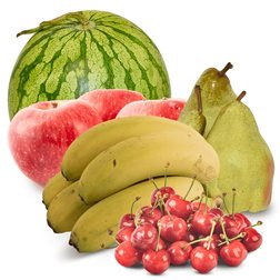 Panier pastèque, pommes, poires, bananes et cerises 1+7K(1 pastèque + 2Kg pommes + 2Kg poires + 1Kg bananes + 2Kg cerises)