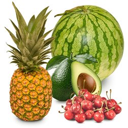 Panier de Pastèque, Ananas, Avocats et Cerises 1 Pastèque + 1 Ananas + 1kg d'Avocats + 2kg de Cerises