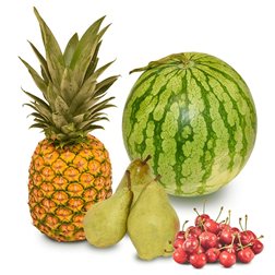 Wassermelone, Ananas, Birnen und Kirschen Korb 1 Wassermelone + 1 Ananas + 1 kg Birnen + 2 kg Kirschen