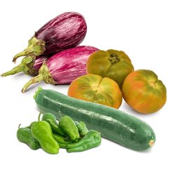 Panier Tomates, Courgettes, Aubergines et Poivrons de Padrón 2kg tomates + 1kg courgettes + 1kg aubergine + 1/2 kg poivrons padrón