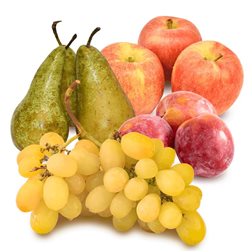 Basket White grape, Plums, Pear and Apples
