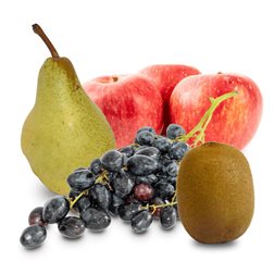 Cesta Uva negra, Kiwi, Manzana roja y Pera 6 kg (1kg uva negra + 1kg Kiwis + 2kg Manzanas + 2kg peras)