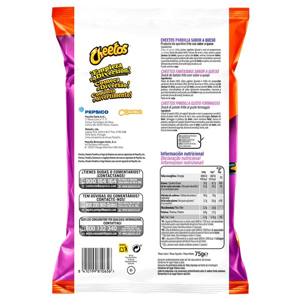 CHEETOS Pandilla Snack de Maïs Frit Saveur Fromage pour Fêtes et Événements, Sacs Individuels de 75 g, Pack de 15 (Avec ou Sans Cadeau)-lateral
