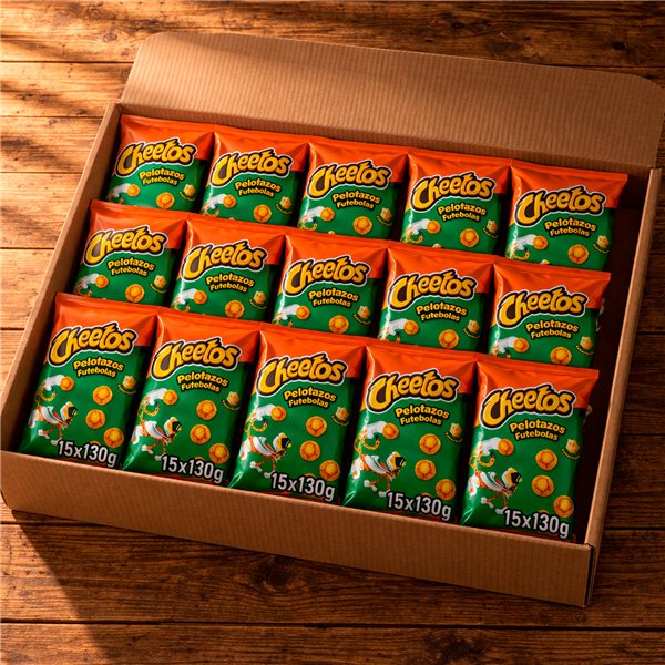 CHEETOS Boulettes Snack de Maïs Saveur Fromage pour Fêtes et Événements, Sacs Individuels de 130 g, Pack de 15 (Avec ou Sans Cadeau)-trasera