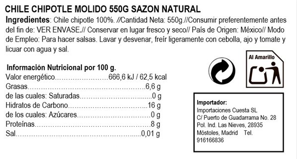 Chile Chipotle molido 550gr-detalle