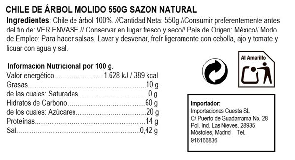 Chili de Árbol moulu 550g-detalle