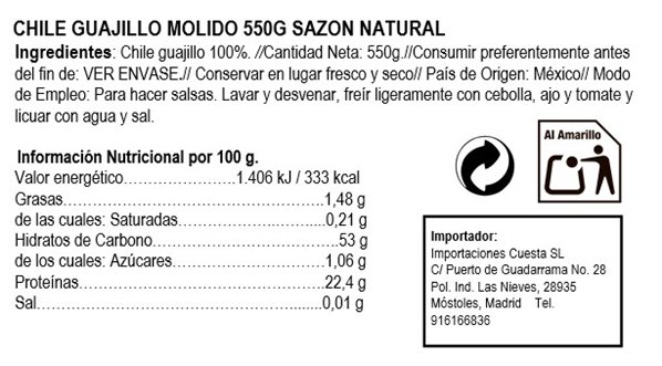 Chile Guajillo molido 550gr-detalle