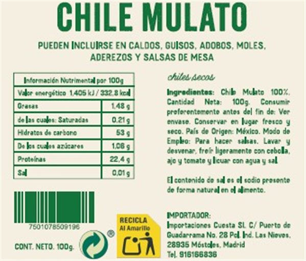 Chile Mulato seco El Sarape 3kg-lateral
