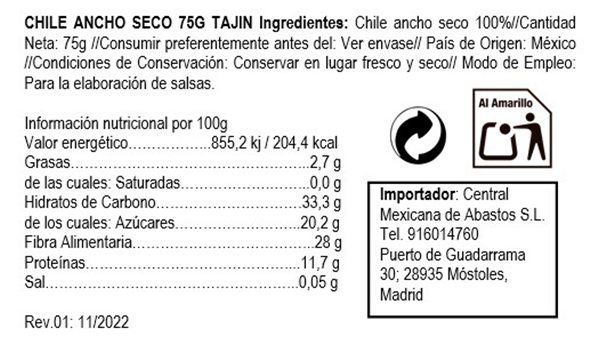 Chile Seco Ancho 75gr Tajin 75gr-detalle